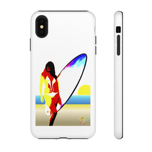 'Neon Surfer' Phone Tough Case, Glossy or Matte White Finish (All iPhone & Samsung Galaxy Models)