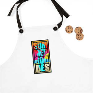 'Beach Goddess' Chef Apron, White with Black Straps (One Size)