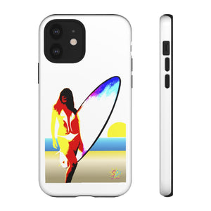 'Neon Surfer' Phone Tough Case, Glossy or Matte White Finish (All iPhone & Samsung Galaxy Models)