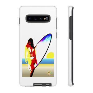 'Neon Surfer' Phone Tough Case, Glossy or Matte White Finish (All iPhone & Samsung Galaxy Models)