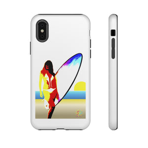 'Neon Surfer' Phone Tough Case, Glossy or Matte White Finish (All iPhone & Samsung Galaxy Models)