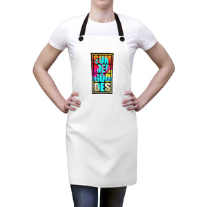 'Beach Goddess' Chef Apron, White with Black Straps (One Size)