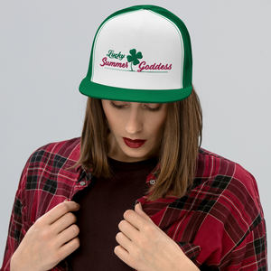 "Lucky Irish" Embroidered Mesh Snapback Trucker Hat, Green & White (Adjustable Size)