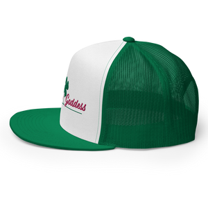 "Lucky Irish" Embroidered Mesh Snapback Trucker Hat, Green & White (Adjustable Size)