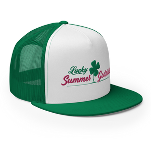 "Lucky Irish" Embroidered Mesh Snapback Trucker Hat, Green & White (Adjustable Size)