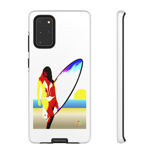 'Neon Surfer' Phone Tough Case, Glossy or Matte White Finish (All iPhone & Samsung Galaxy Models)