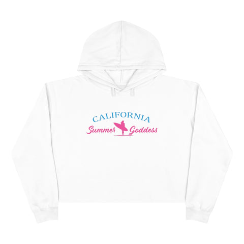 "California" Relaxed Fit Crop Hoodie, White (All Sizes)