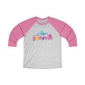 "LA Los Angeles" 3/4 Sleeve Raglan Baseball Tee, Gray with Blue or Pink Sleeves (All Sizes)