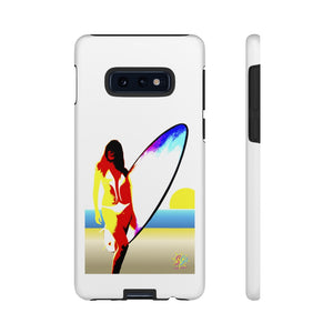 'Neon Surfer' Phone Tough Case, Glossy or Matte White Finish (All iPhone & Samsung Galaxy Models)