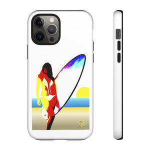 'Neon Surfer' Phone Tough Case, Glossy or Matte White Finish (All iPhone & Samsung Galaxy Models)