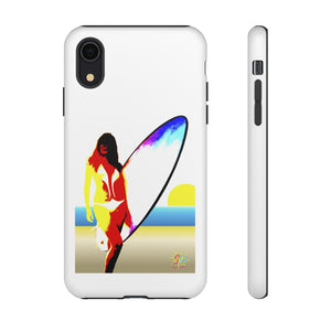 'Neon Surfer' Phone Tough Case, Glossy or Matte White Finish (All iPhone & Samsung Galaxy Models)