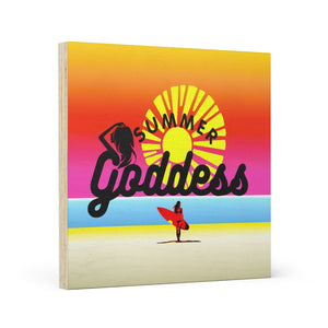 'Sunset Surfer' Wood Canvas Hangable Wall Art (7.8" x 7.8")