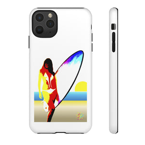 'Neon Surfer' Phone Tough Case, Glossy or Matte White Finish (All iPhone & Samsung Galaxy Models)