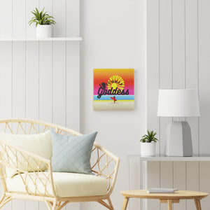 'Sunset Surfer' Wood Canvas Hangable Wall Art (7.8" x 7.8")