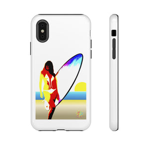 'Neon Surfer' Phone Tough Case, Glossy or Matte White Finish (All iPhone & Samsung Galaxy Models)