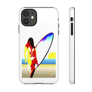 'Neon Surfer' Phone Tough Case, Glossy or Matte White Finish (All iPhone & Samsung Galaxy Models)