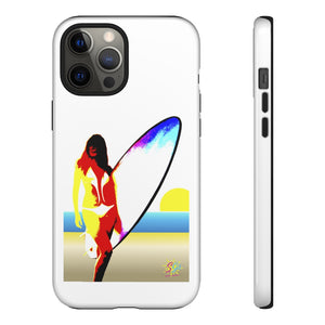 'Neon Surfer' Phone Tough Case, Glossy or Matte White Finish (All iPhone & Samsung Galaxy Models)