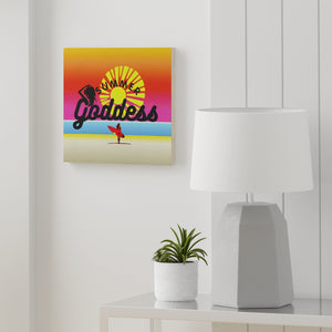 'Sunset Surfer' Wood Canvas Hangable Wall Art (7.8" x 7.8")