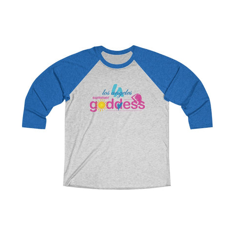 "LA Los Angeles" 3/4 Sleeve Raglan Baseball Tee, Gray with Blue or Pink Sleeves (All Sizes)