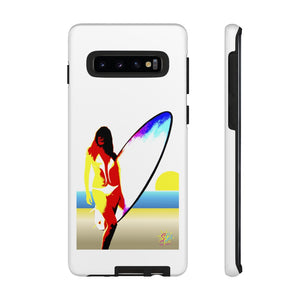 'Neon Surfer' Phone Tough Case, Glossy or Matte White Finish (All iPhone & Samsung Galaxy Models)