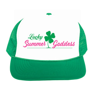 "Lucky Irish" Classic Foam Snapback Trucker Hat, Green & White (Adjustable Size)