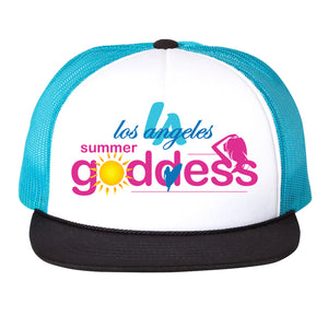 "LA Los Angeles" Classic Foam Snapback Trucker Hat, Aqua White & Black (Adjustable Size)