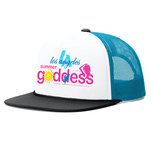 "LA Los Angeles" Classic Foam Snapback Trucker Hat, Aqua White & Black (Adjustable Size)