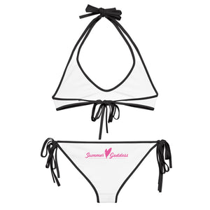 'Surf Queen' 2-Piece White Bikini Top & Bottom Set, Black or White Straps (All Sizes)