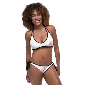 'Surf Queen' 2-Piece White Bikini Top & Bottom Set, Black or White Straps (All Sizes)