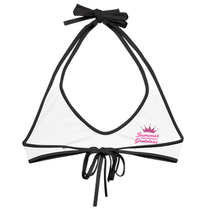 'Surf Queen' White Bikini Top, Black or White Straps (All Sizes)