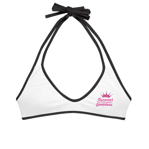 'Surf Queen' White Bikini Top, Black or White Straps (All Sizes)