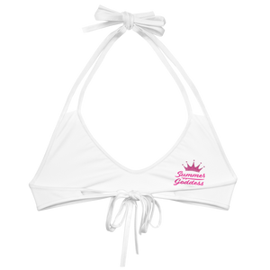 'Surf Queen' White Bikini Top, Black or White Straps (All Sizes)