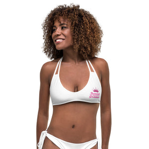 'Surf Queen' White Bikini Top, Black or White Straps (All Sizes)