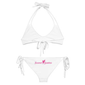 'Surf Queen' 2-Piece White Bikini Top & Bottom Set, Black or White Straps (All Sizes)