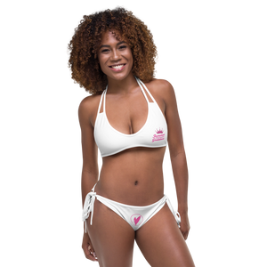 'Surf Queen' 2-Piece White Bikini Top & Bottom Set, Black or White Straps (All Sizes)