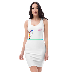 'Neon Surfer' Sublimation Cut & Sew Slimline White Dress (All Sizes)