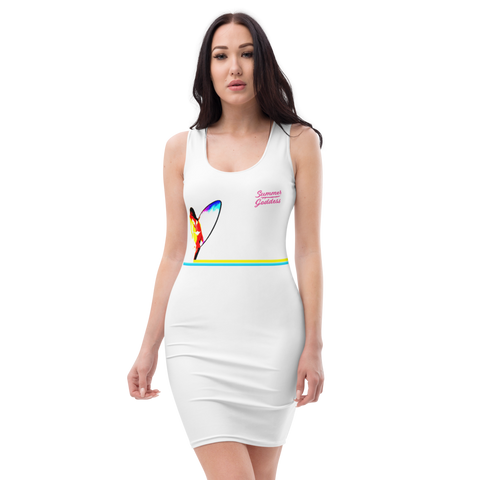 'Neon Surfer' Sublimation Cut & Sew Slimline White Dress (All Sizes)