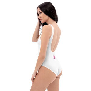 'Circled Surfer' One-Piece White Scoop Back Swimsuit (All Sizes)