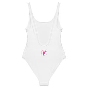 'Circled Surfer' One-Piece White Scoop Back Swimsuit (All Sizes)