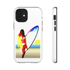 'Neon Surfer' Phone Tough Case, Glossy or Matte White Finish (All iPhone & Samsung Galaxy Models)