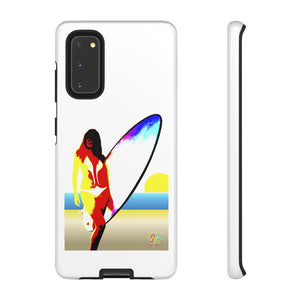 'Neon Surfer' Phone Tough Case, Glossy or Matte White Finish (All iPhone & Samsung Galaxy Models)