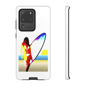 'Neon Surfer' Phone Tough Case, Glossy or Matte White Finish (All iPhone & Samsung Galaxy Models)