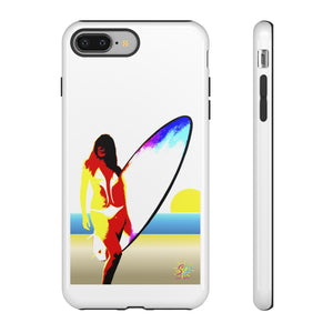 'Neon Surfer' Phone Tough Case, Glossy or Matte White Finish (All iPhone & Samsung Galaxy Models)