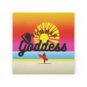 'Sunset Surfer' Wood Canvas Hangable Wall Art (7.8" x 7.8")