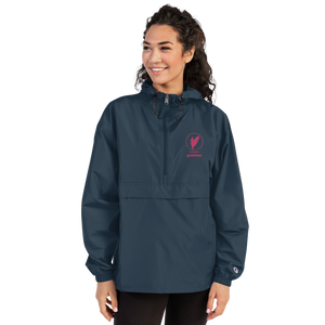 Embroidered Packable Hooded Jacket, Black or Navy Blue (All Sizes)