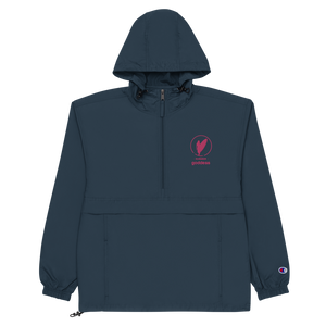 Embroidered Packable Hooded Jacket, Black or Navy Blue (All Sizes)