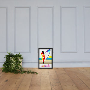 'Neon Surfer' Framed Vertical Poster, Premium Photo Paper with Black Frame (18" x 12")