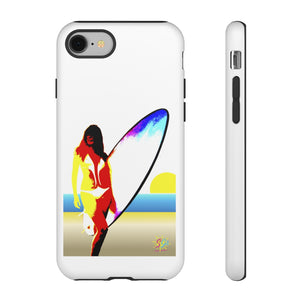 'Neon Surfer' Phone Tough Case, Glossy or Matte White Finish (All iPhone & Samsung Galaxy Models)