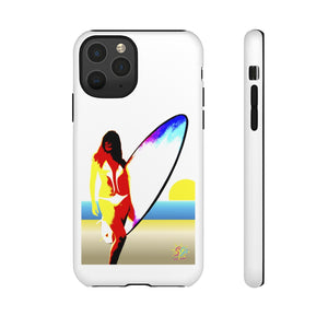 'Neon Surfer' Phone Tough Case, Glossy or Matte White Finish (All iPhone & Samsung Galaxy Models)