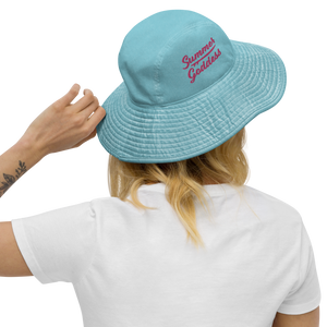 'Tribal Surf' Embroidered Wide Brim Bucket Hat, White or Aqua (S/M and L/XL Sizes)